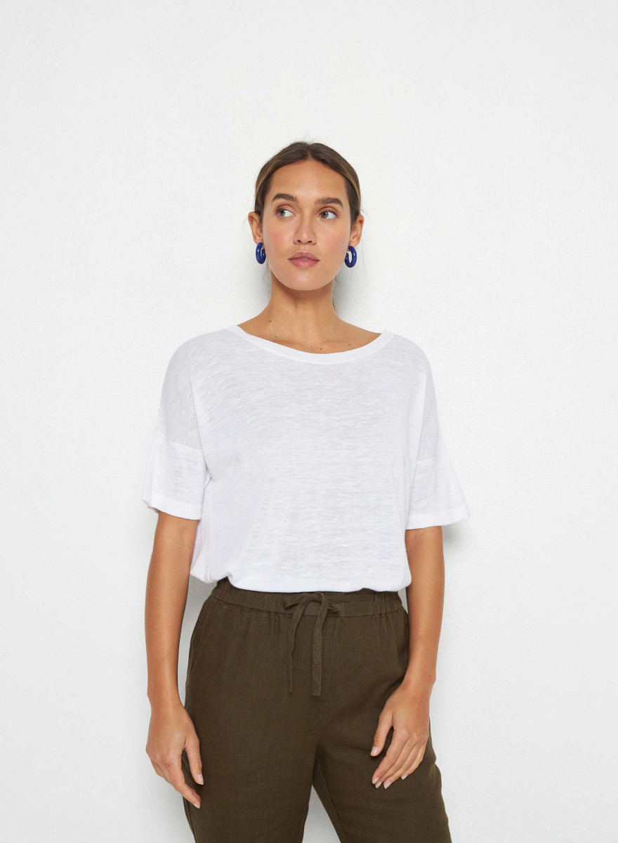 Flamed linen button back t-shirt - Tally