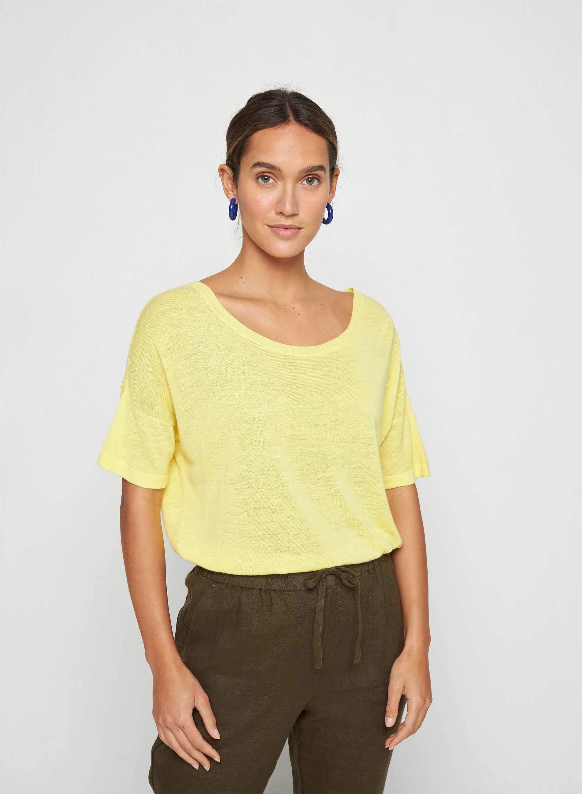Flamed linen button back t-shirt - Tally