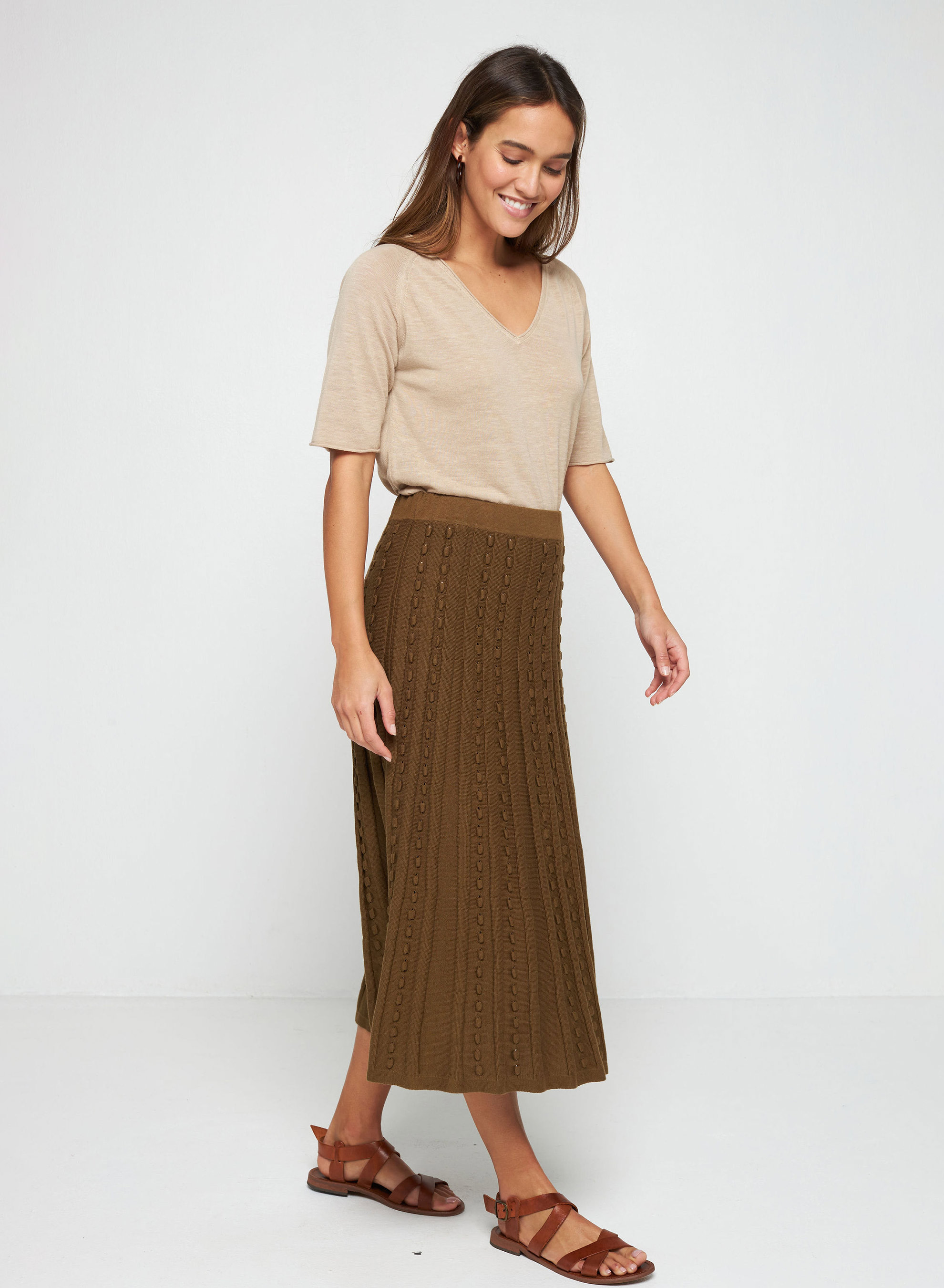 Flamed linen elbow sleeve t-shirt - Bonbon