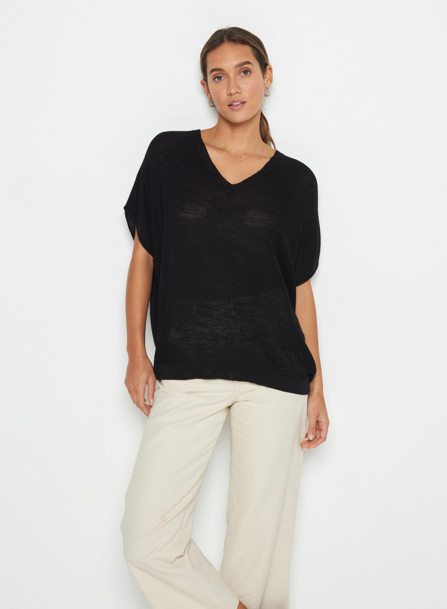 Flamed linen batwing T-shirt - Tarra