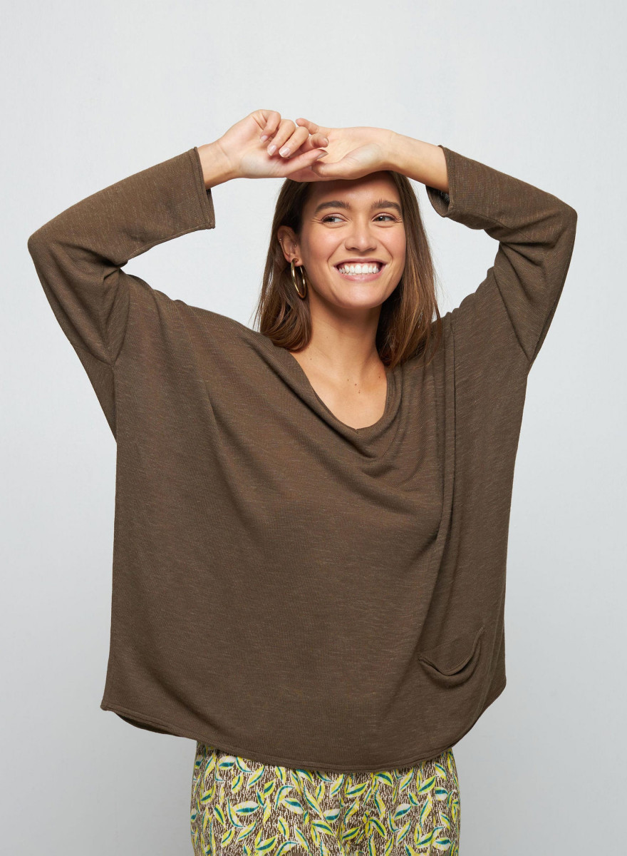 Camiseta folgada de linho com estampa slub - Balou