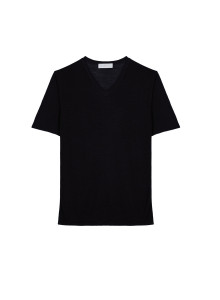  	T-shirt col V en lin flammé - Reuben 7610 noir - 01 Noir