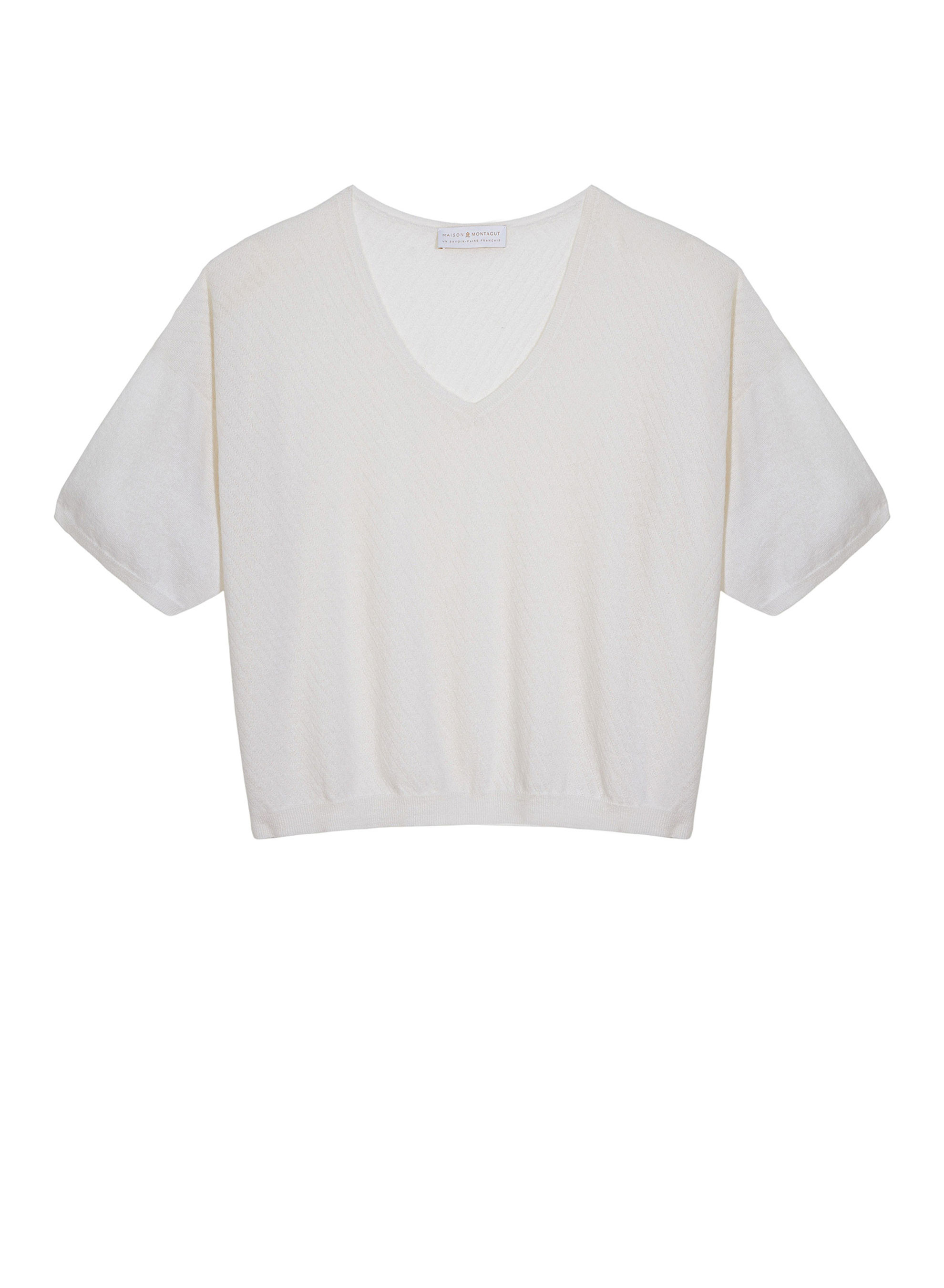 T-shirt à manches coudes en cachemire light - Solange 7601 ecru - 82 Ecru