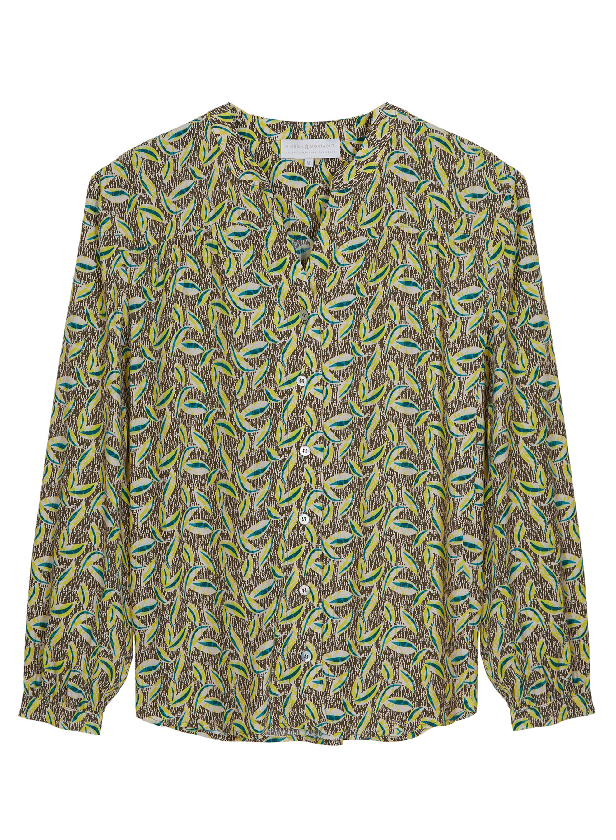Chemisier manches longues à motifs en chaine et trame viscose - Seina 7723 kaki - 83 Kaki
