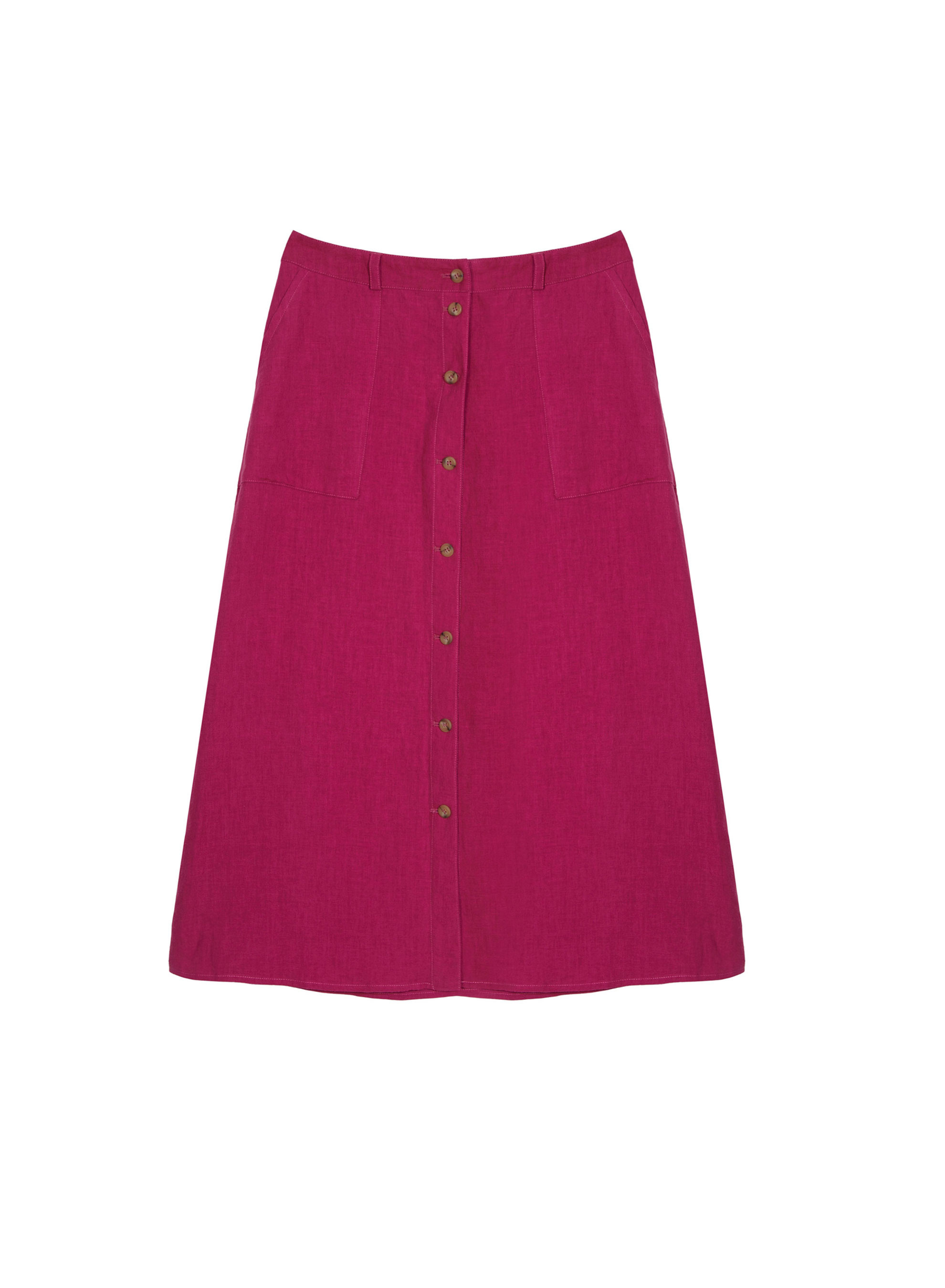 Jupe longue à boutons en lin - Tourya 7681 pivoine - 26 Rose foncé