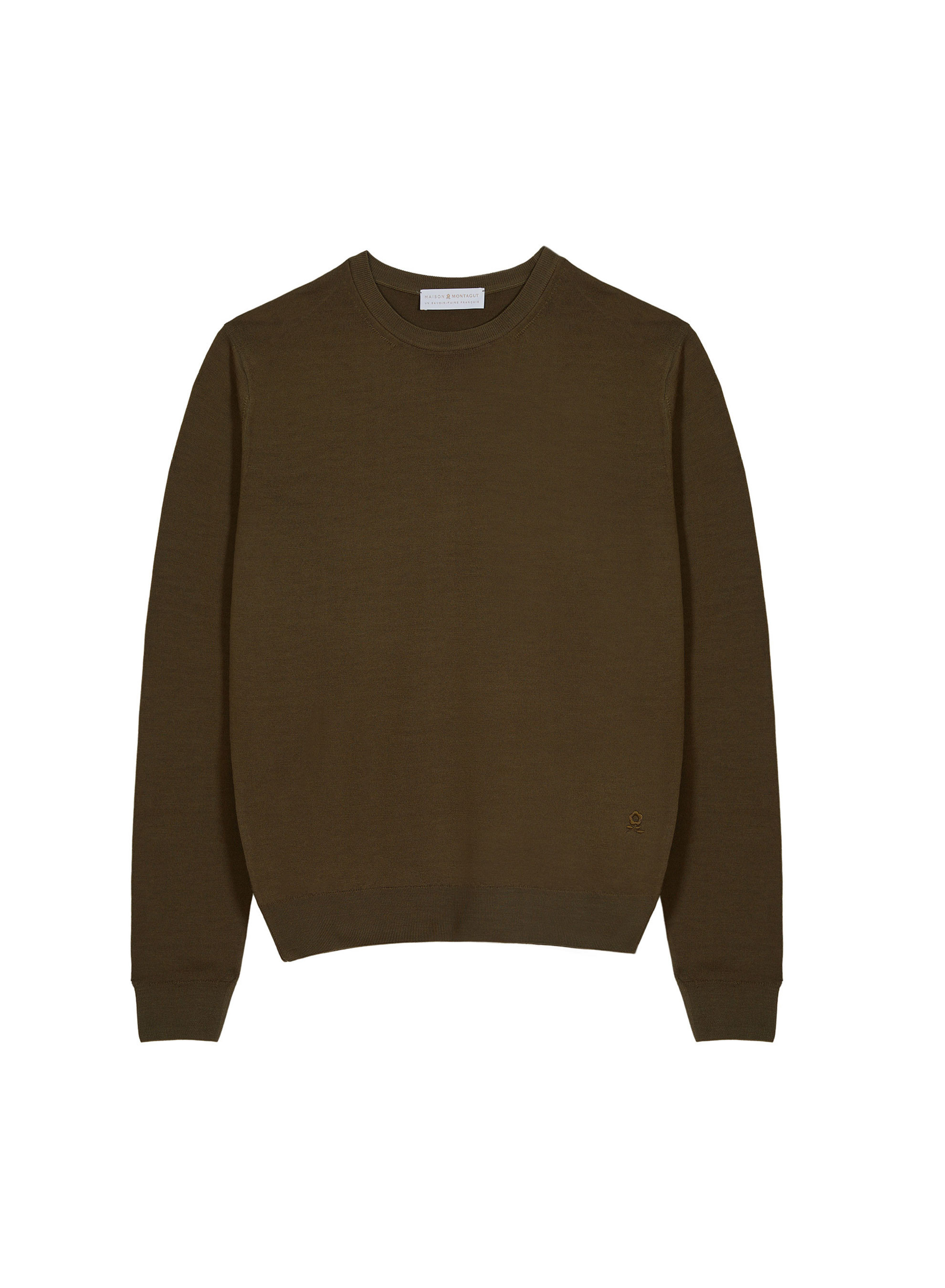 Pull col rond avec logo en laine mérinos - Eddie 7650 kaki - 83 Kaki
