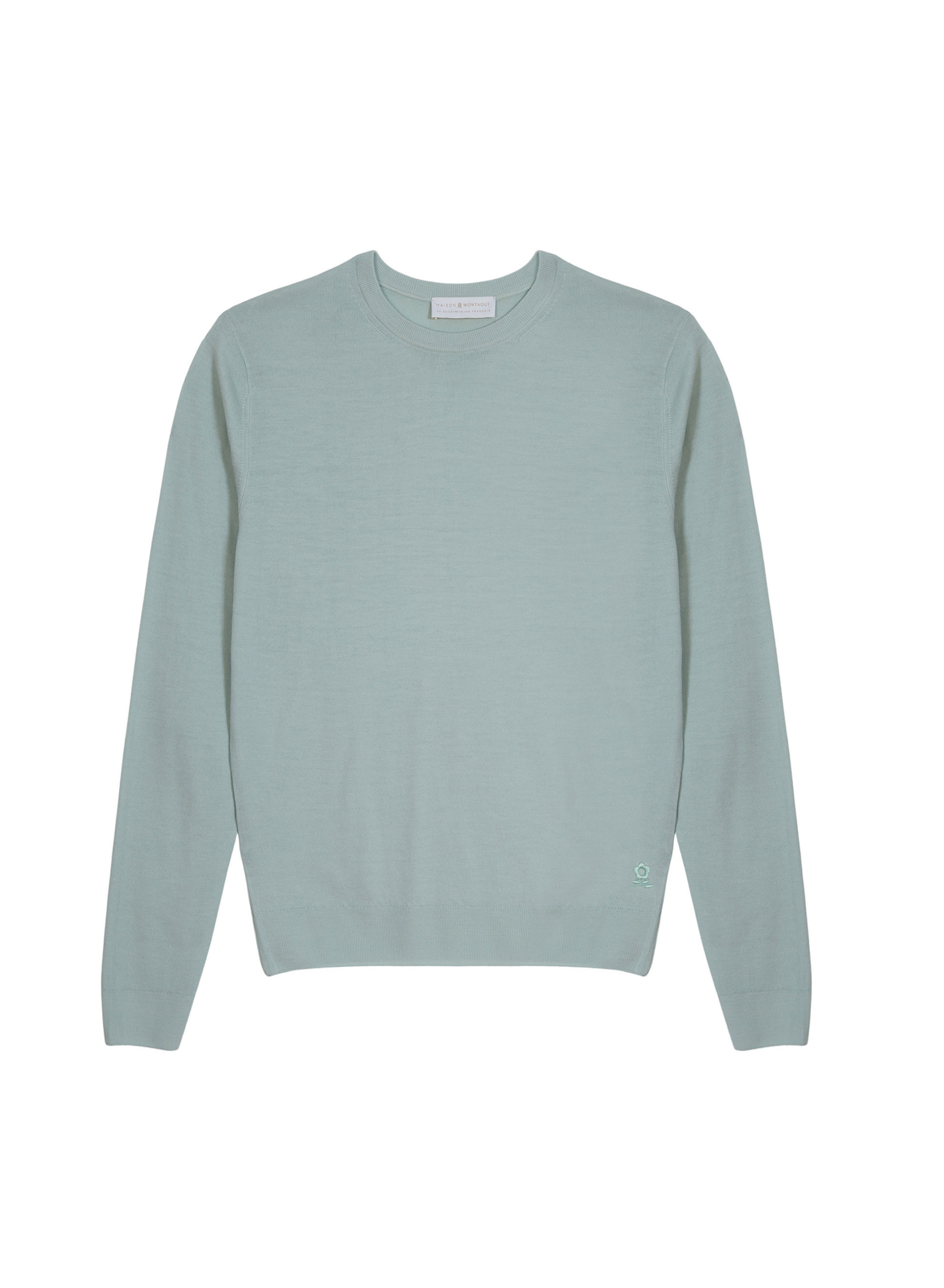 Pull col rond avec logo en laine mérinos - Eddie 7651 sauge - 23 Vert clair