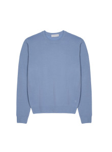  	Pull col rond avec logo en laine mérinos - Eddie 7642 horizon - 04 Bleu clair