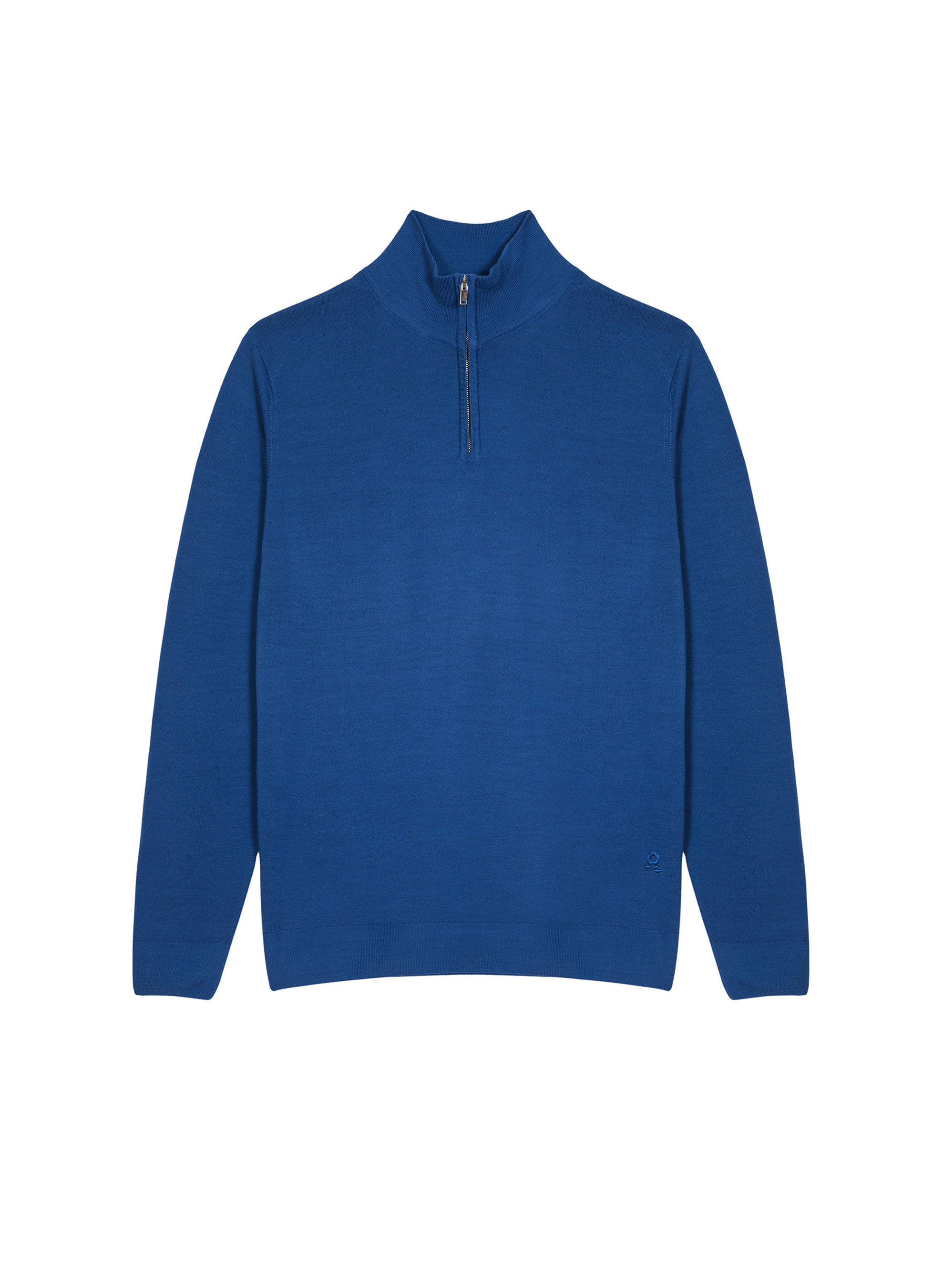 Pull col camionneur avec logo en laine mérinos - Ryan 7643 orage - 06 Bleu moyen