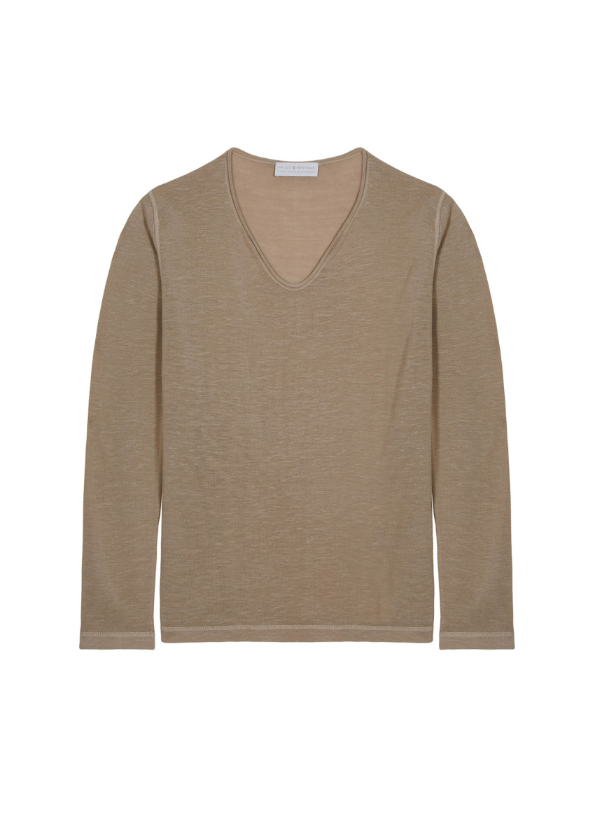 Flamed linen tunisian collar t-shirt - Blayne