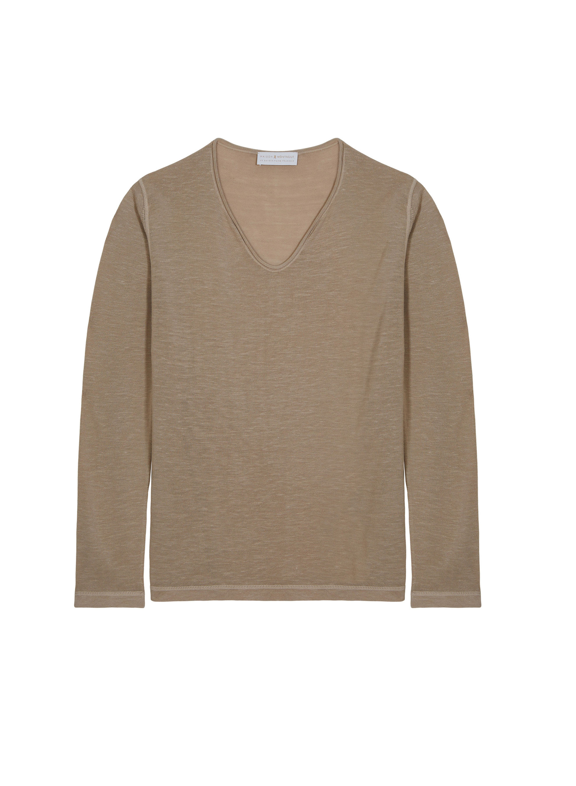 T-shirt col tunisien en lin flammé - Blayne 7620 raphia - 12 Beige clair