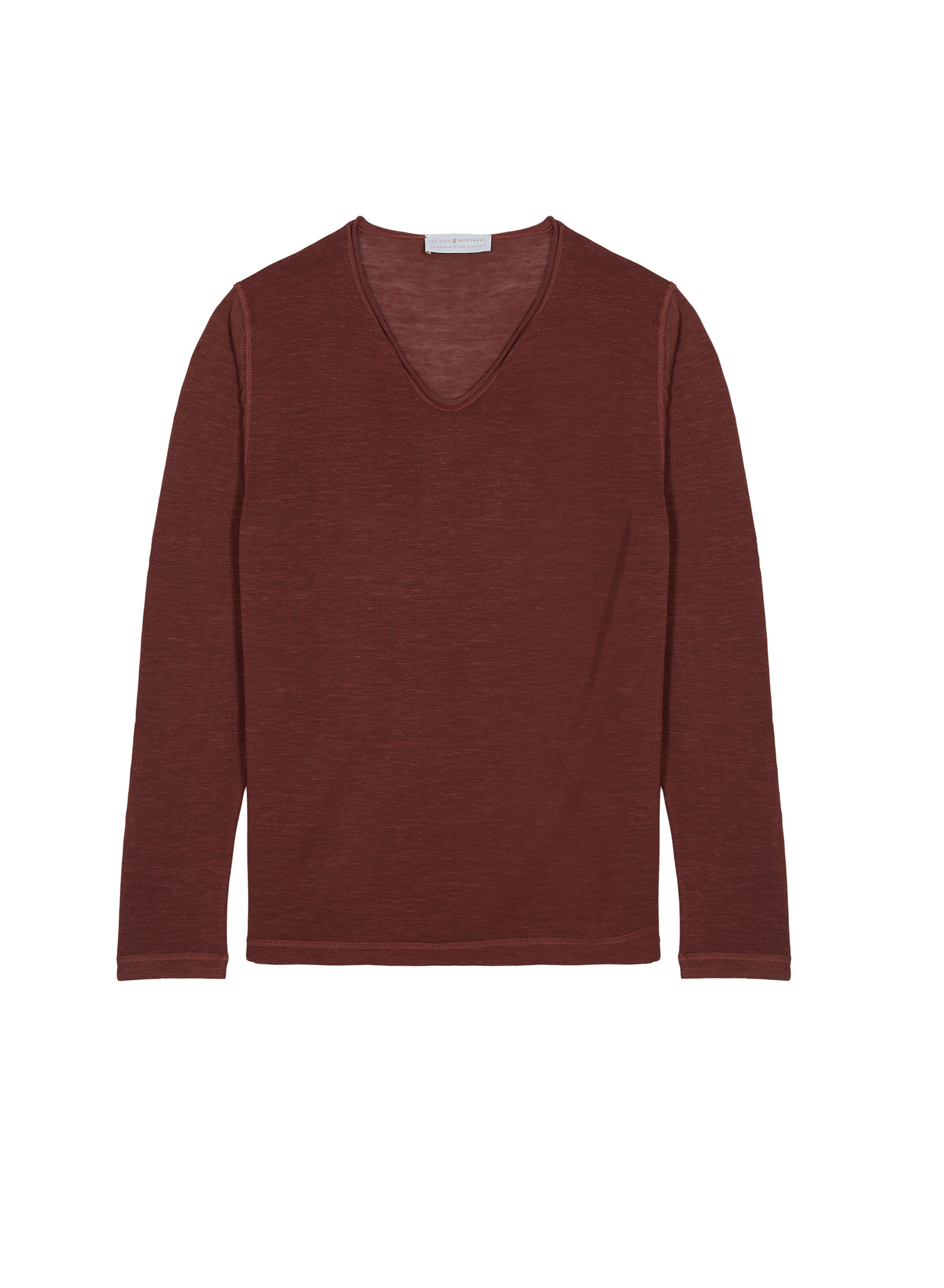  	T-shirt col tunisien en lin flammé - Blayne 7630 argile - 51 Bordeaux