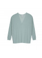 T-shirt oversize col v en lin flammé - Beja 7651 sauge - 23 Vert clair