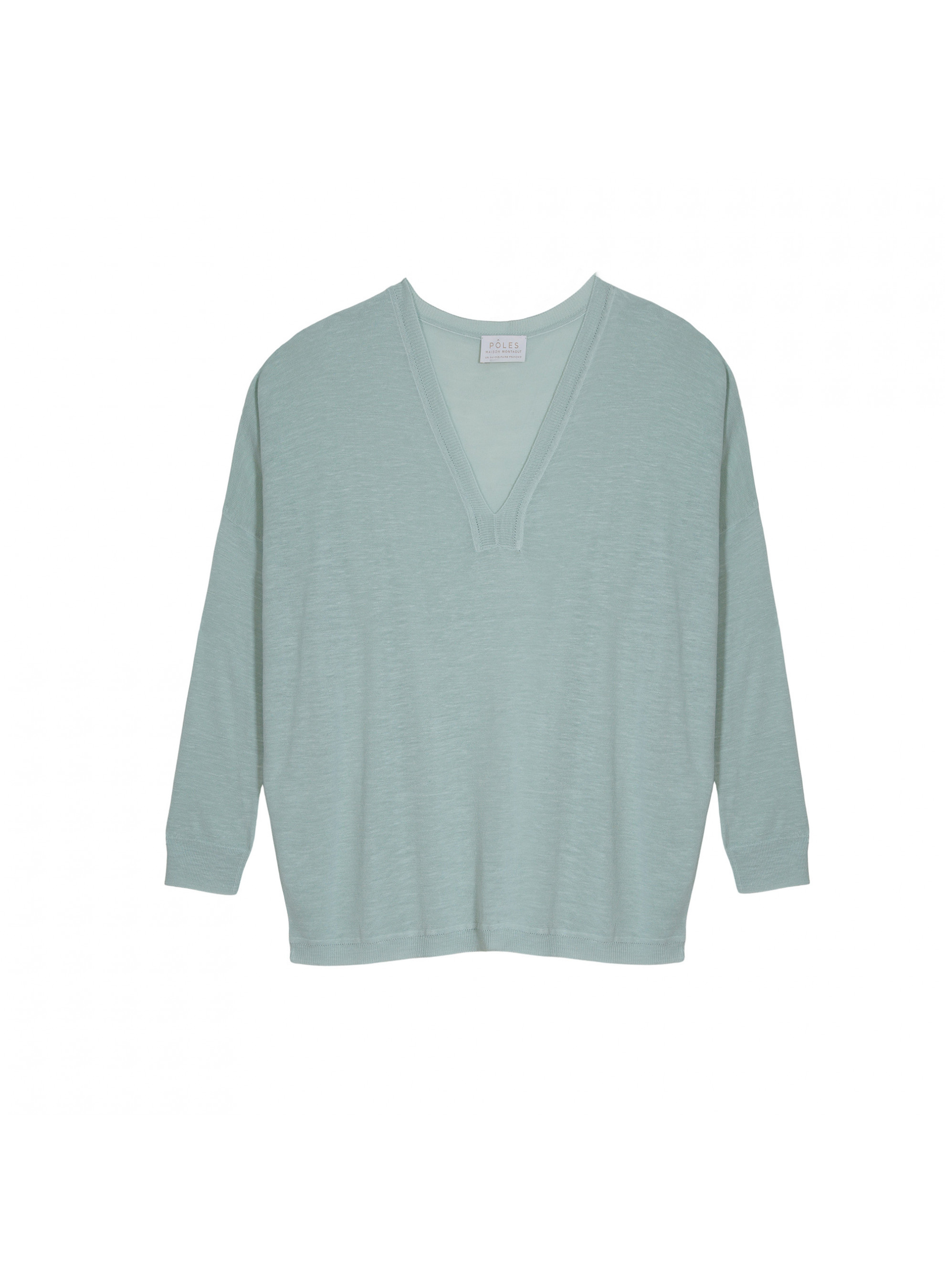 T-shirt oversize col v en lin flammé - Beja 7651 sauge - 23 Vert clair