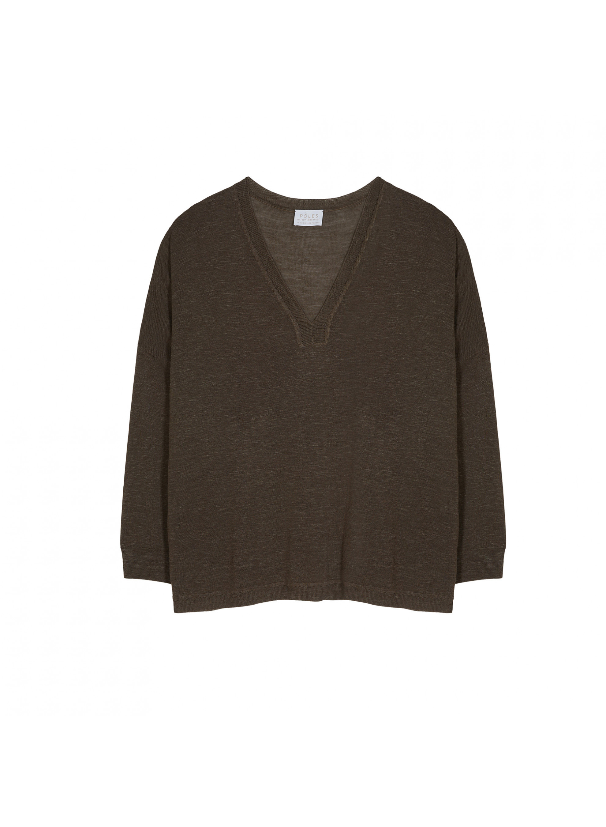T-shirt oversize col v en lin flammé - Beja 7650 kaki - 83 Kaki