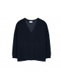 T-shirt oversize col v en lin flammé - Beja 7640 marine - 05 Bleu marine