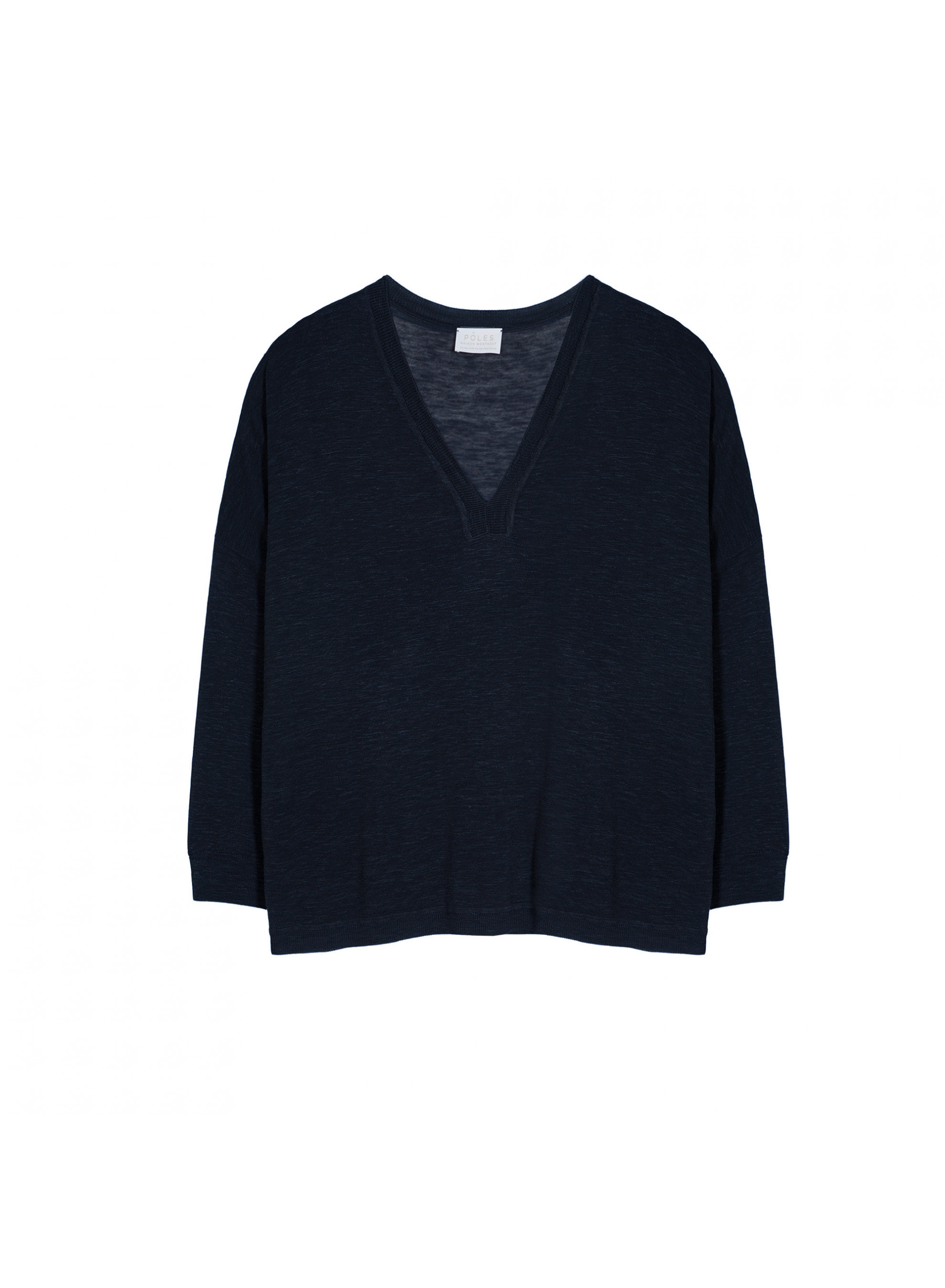 T-shirt oversize col v en lin flammé - Beja 7640 marine - 05 Bleu marine