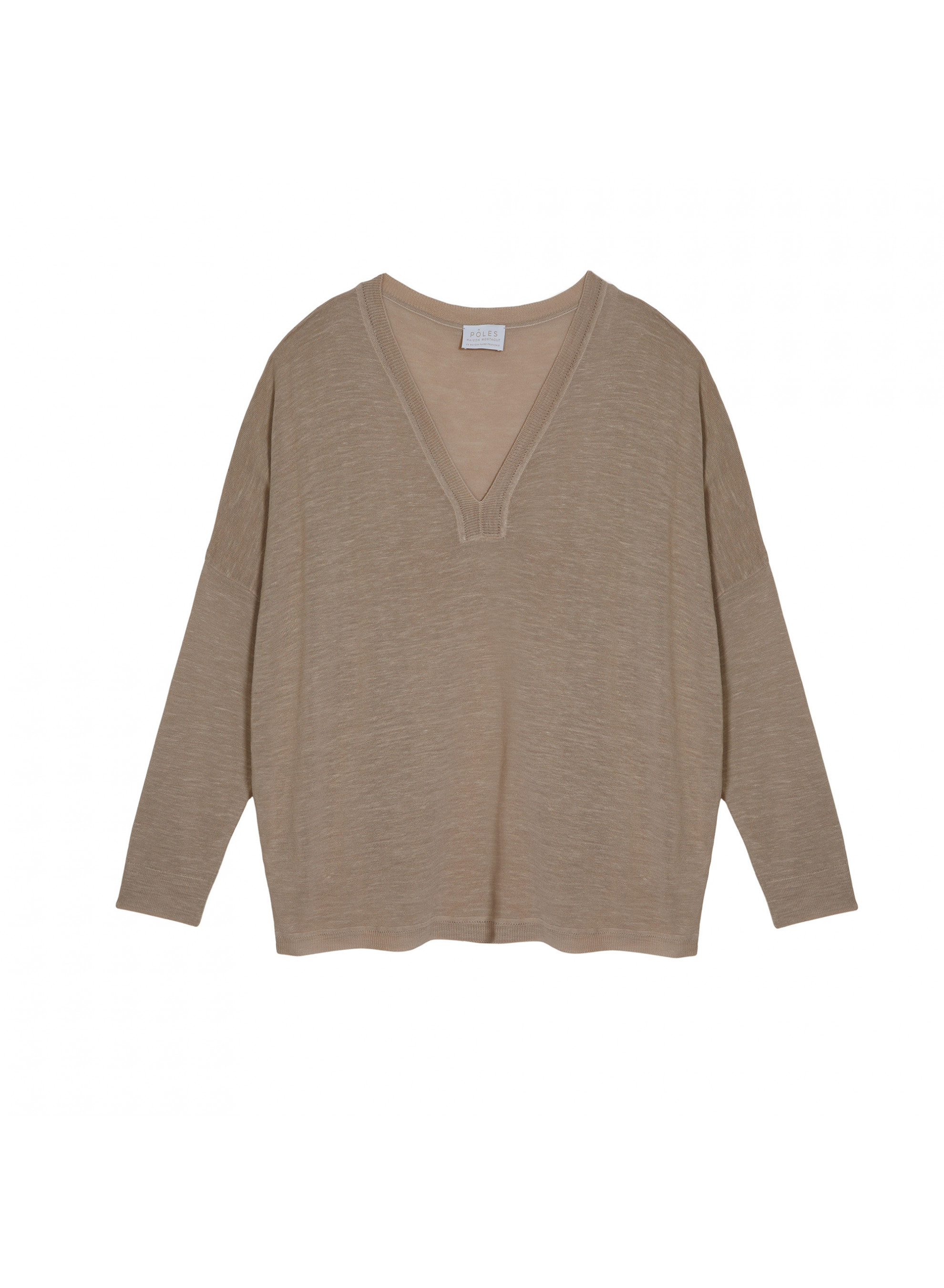 T-shirt oversize col v en lin flammé - Beja 7620 raphia - 12 Beige clair