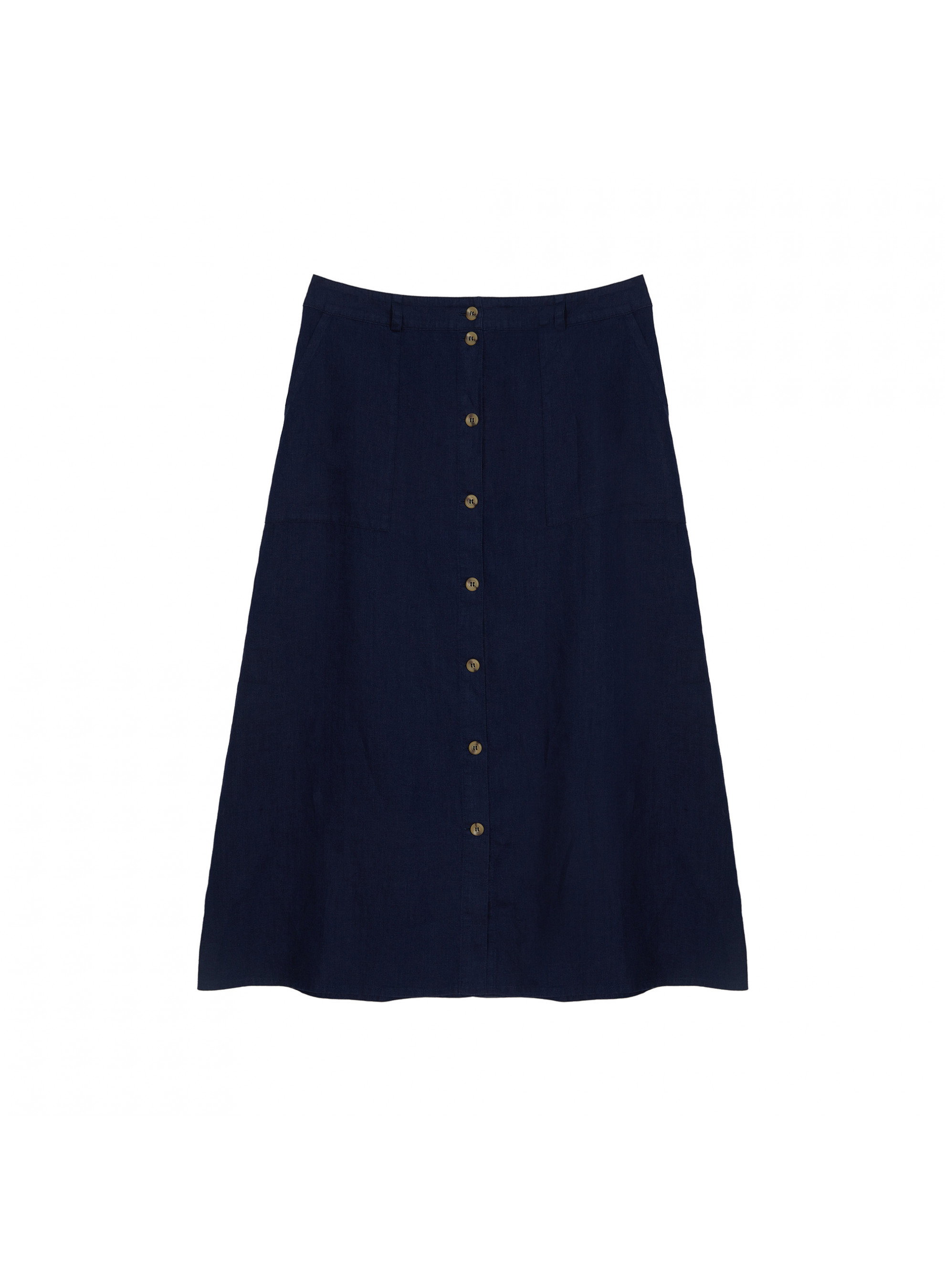 Jupe longue à boutons en lin - Tourya 7640 marine - 05 Bleu marine