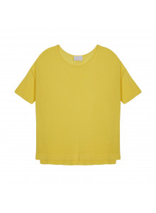 T-shirt ample manches coudes en lin flammé - Taslim 7660 citron - 08 Jaune
