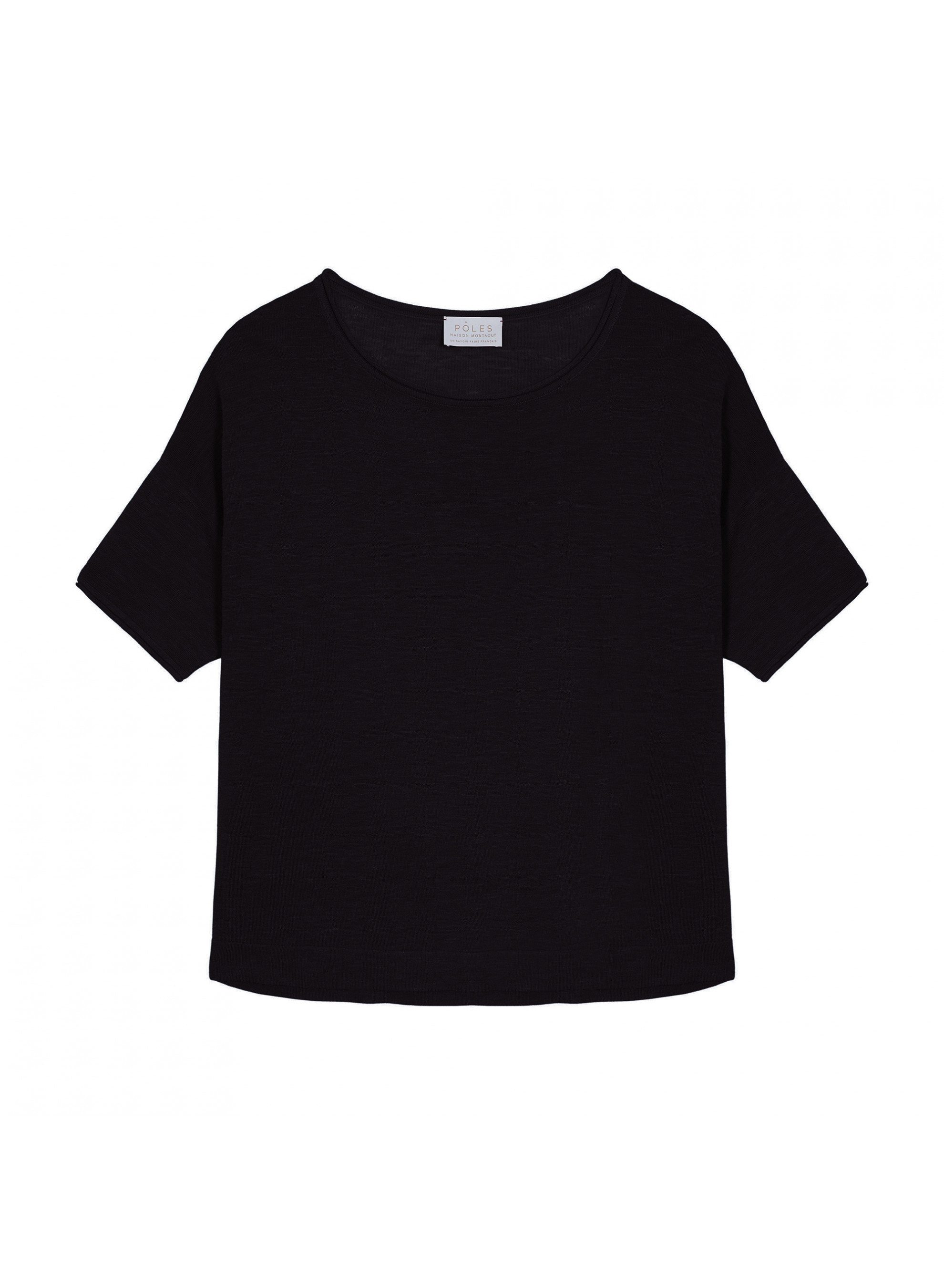 T-shirt ample manches coudes en lin flammé - Taslim 7610 noir - 01 Noir