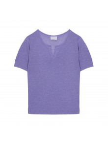 Flamed linen t-shirt with tunisian collar - Bohême
