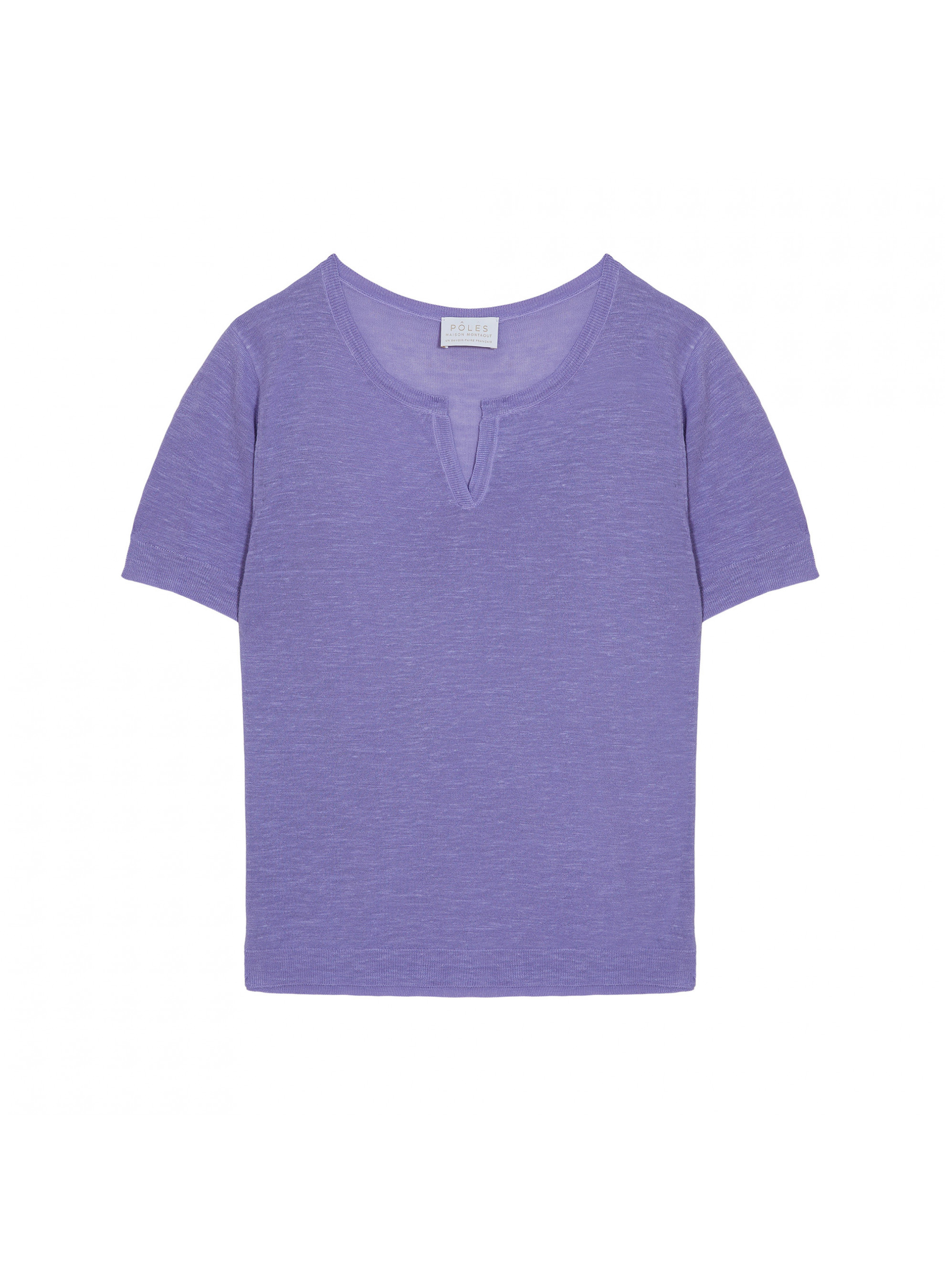 T-shirt col tunisien en lin flammé - Bohême 7690 lavande - 16 Violet clair
