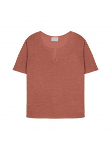 Flamed linen t-shirt with tunisian collar - Bohême