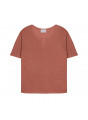 Flamed linen t-shirt with tunisian collar - Bohême