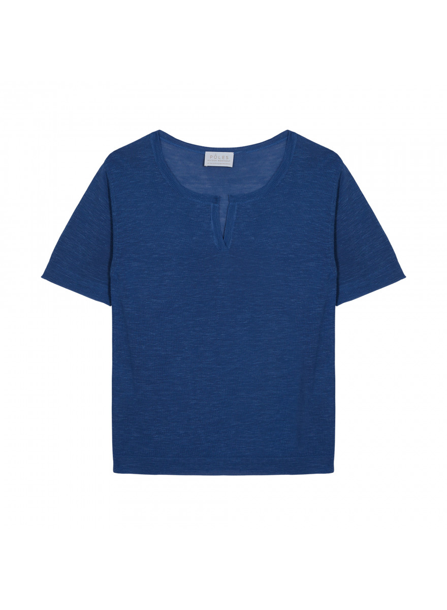 Flamed linen t-shirt with tunisian collar - Bohême