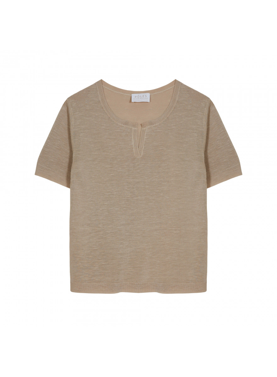 Flamed linen t-shirt with tunisian collar - Bohême