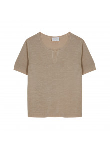 Flamed linen t-shirt with tunisian collar - Bohême