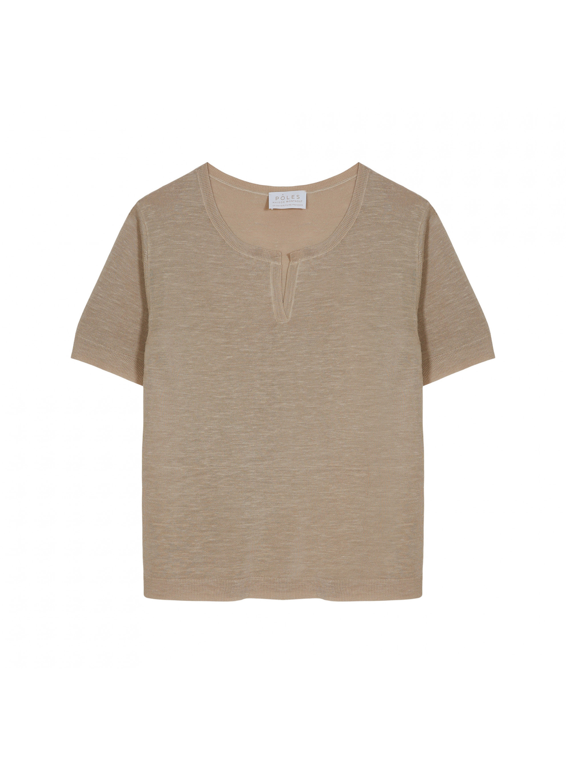 T-shirt col tunisien en lin flammé - Bohême 7620 raphia - 12 Beige clair