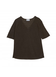 Flamed linen elbow sleeve t-shirt - Bonbon