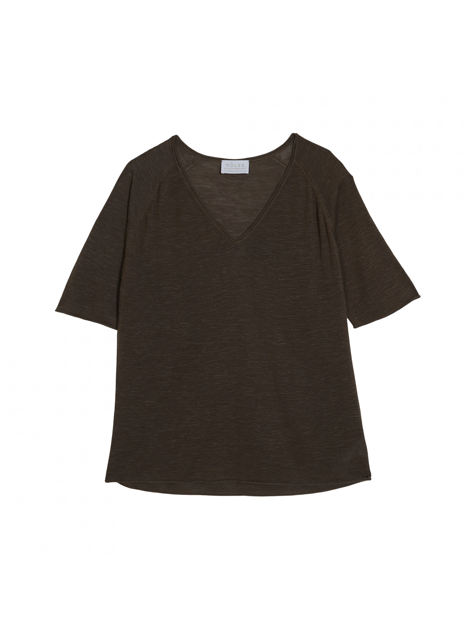 T-shirt manches coudes en lin flammé - Bonbon 7650 kaki - 83 Kaki