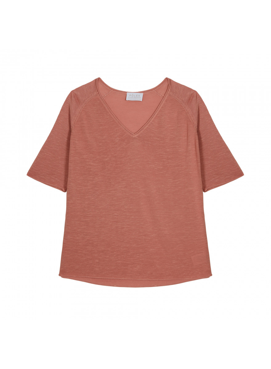 Flamed linen elbow sleeve t-shirt - Bonbon