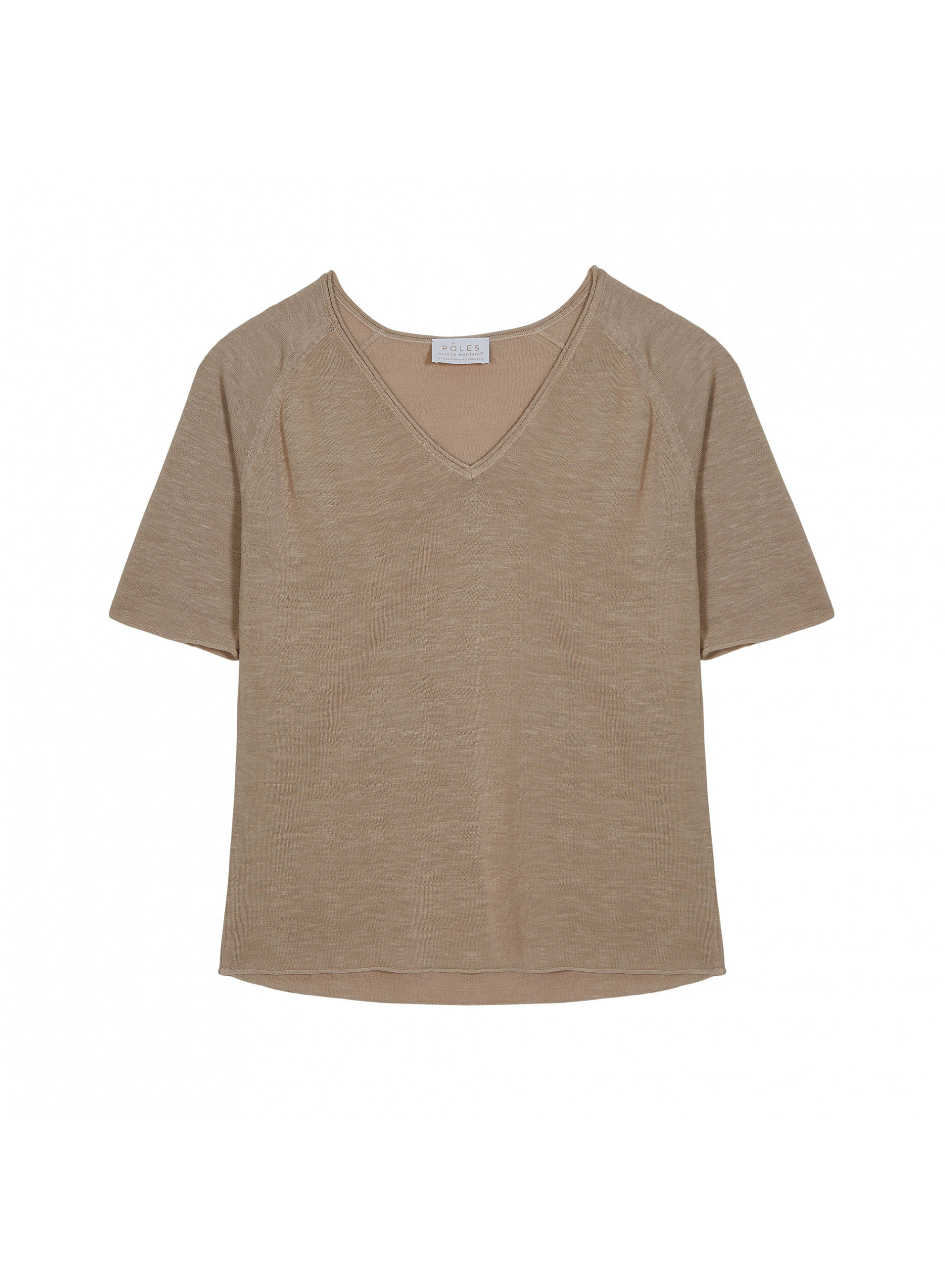 T-shirt manches coudes en lin flammé - Bonbon 7620 raphia - 12 Beige clair