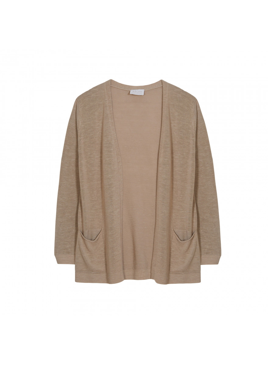 Colete longo com bolsos em linho slub - Tabata