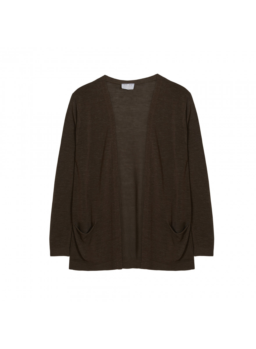 Colete longo com bolsos em linho slub - Tabata