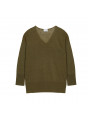 Pull oversize col V en lin - Tiphaine 7650 kaki - 83 Kaki