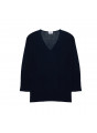 Pull oversize col V en lin - Tiphaine 7640 marine - 05 Bleu marine