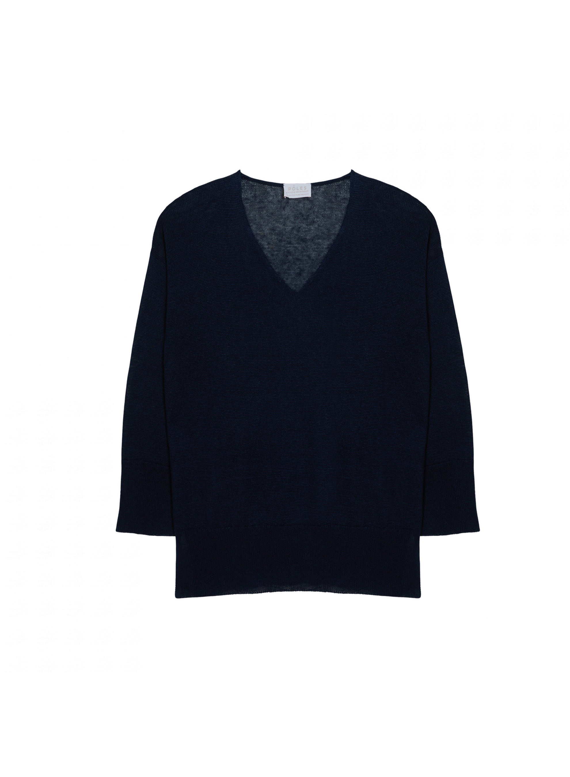 Pull oversize col V en lin - Tiphaine 7640 marine - 05 Bleu marine