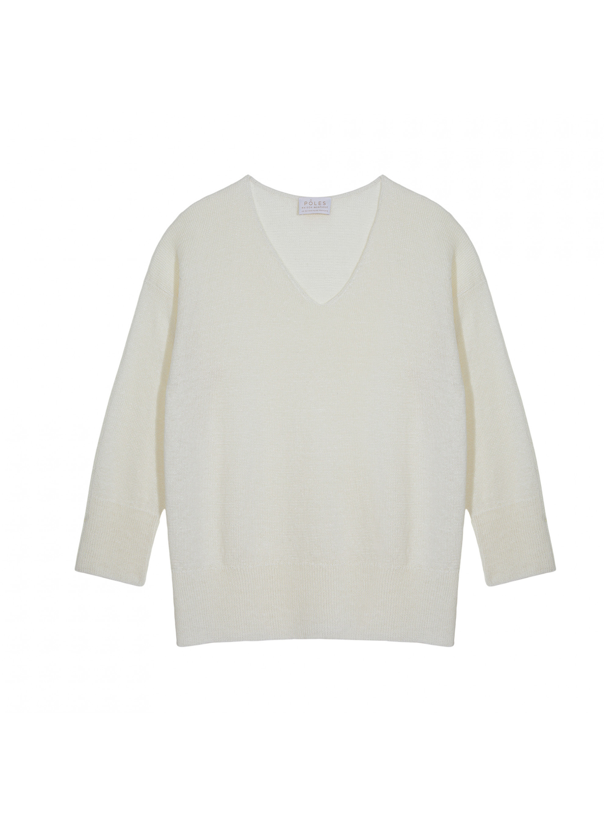 Pull oversize col V en lin - Tiphaine 7601 ecru - 82 Ecru