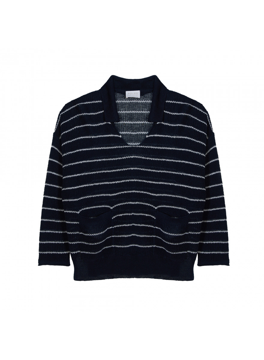 Pull ample col polo en lin - Tiara 7729 marine/ecru