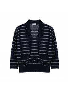 Pull ample col polo en lin - Tiara 7729 marine/ecru