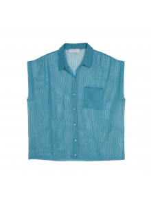  	Chemisier manches courtes effet irrisé - Stacy 7647 opaline - 49 Turquoise
