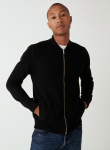 Veste zippée à poches en laine mérinos - Archibald 7578 noir/marine - 01 Noir