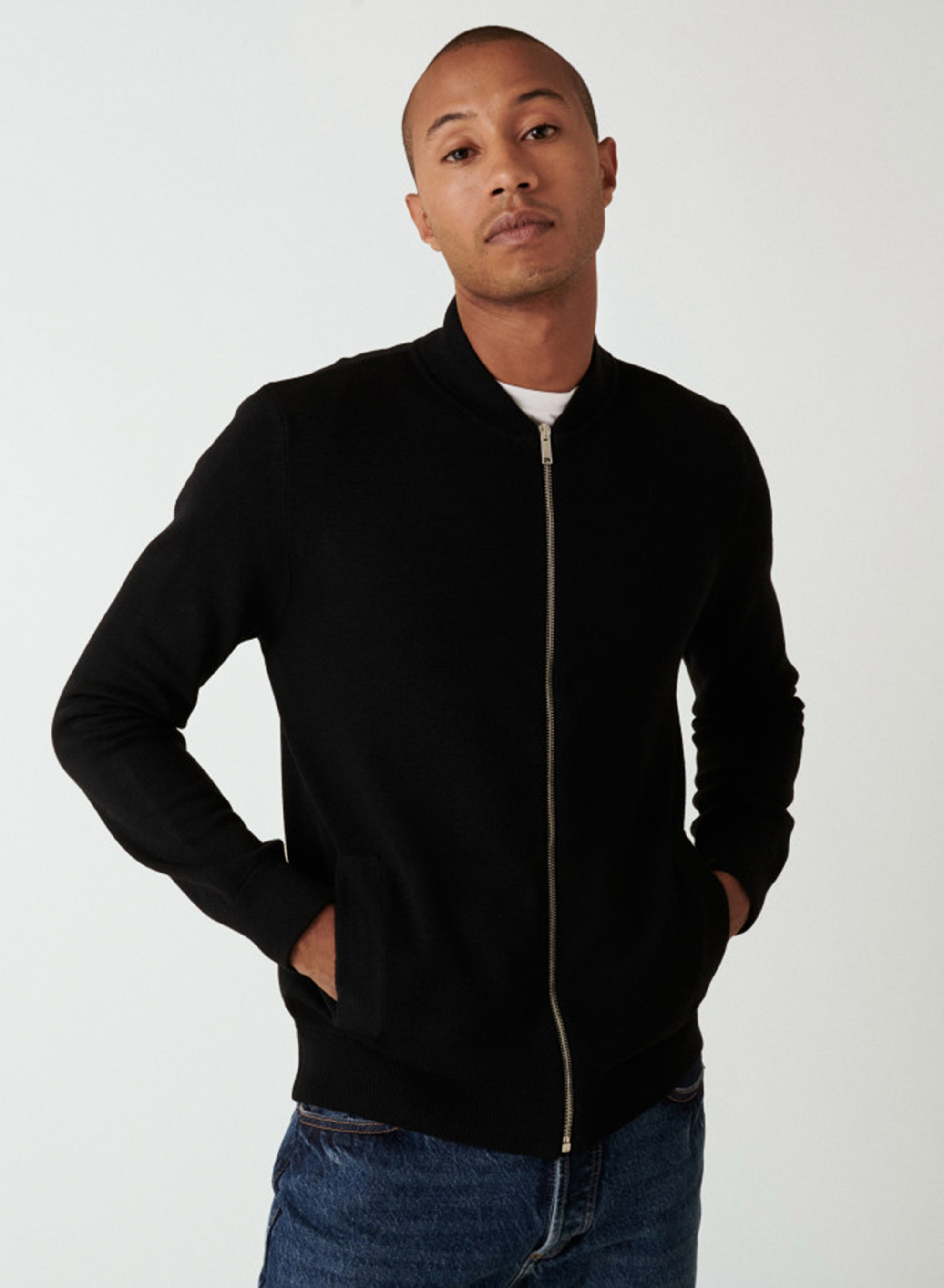 Veste zippée à poches en laine mérinos - Archibald 7578 noir/marine - 01 Noir