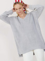 Grand pull col v en grosse maille - Balata 7213 givre - 11 Gris clair