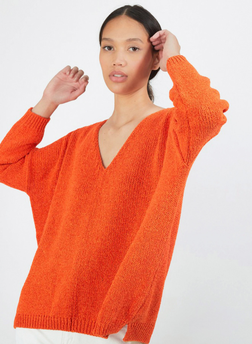 Pull ample col v en laine et soie - Baba 7002 arome - 82 Ecru